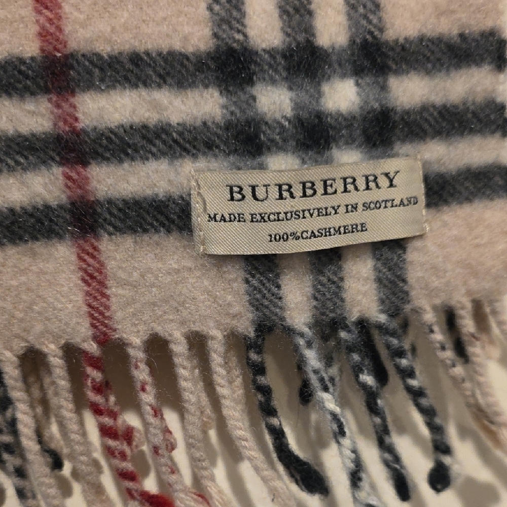 Burberry Plaid Wool Scarf in Red, Black, and Cream - Picture 2 of 8